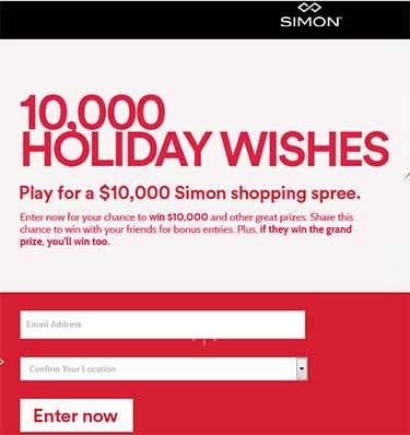 simon.com/wishes win $10,000
